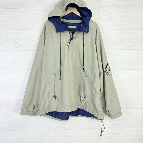 Vintage Nike Windbreaker Jacket Men XXL Gray Hooded Half Zip Pullover Ripstop - Picture 1 of 16